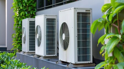 Condenser with a metallic silver or gray body and a network of thin cooling tubes, installed in an air conditioning system, refrigeration unit, or power plant to condense vapor into liquid, connected 