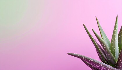 Closeup of Aloe Vera Plant Against Pink and Green Gradient Background