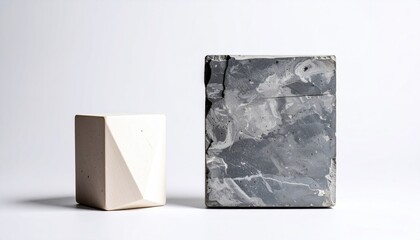 Cream and Gray Concrete Blocks on White Background