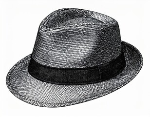 Vintage Woven Fedora Hat with Dark Band Illustration in White Background
