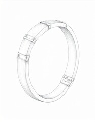 Monochrome Illustration of a Cylindrical Ring with Geometric Connectors on White Paper