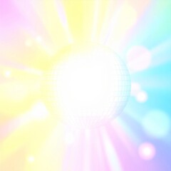 Disco Ball Reflecting Light with Rainbow Radial Rays Background for Party and Celebration