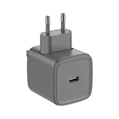 Obraz premium Grey USB C wall charger adapter for fast charging electronics. PNG Transparent