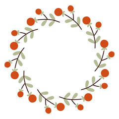 Autumn berry circle frame. Round border made of fall berries. The berries have different shapes and are arranged in a circle. Vector flat isolated on white background.