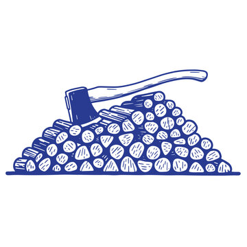 blue axe on wood pile clip art preview