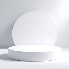 Elegant White Product Display Platform with Round Backdrop in Minimalist Style
