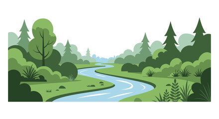 Obraz premium a serene river flows through lush green forest landscape