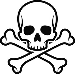 A minimalist, black and white vector illustration of a skull and crossbones. Perfect for warning signs, pirate themed designs, or any project needing a bold, symbolic graphic element. 