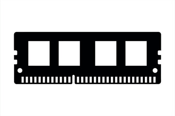 Black computer R A M module with four white squares on white background computer memory random access memory