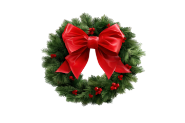 Wreath with a red bow and green leaves