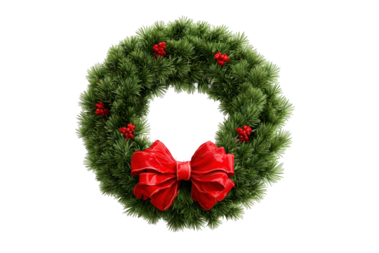 Wreath with a red bow is displayed on transparent background - Powered by Adobe