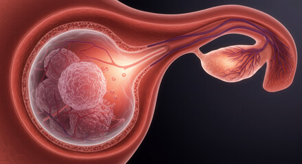 Uterus Cross Section Anatomy Showing Embryo Implantation Process