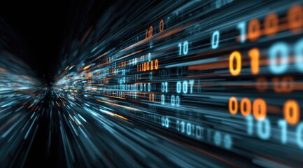 Abstract digital data stream.  Fast-moving binary code