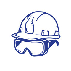 Fototapeta premium Vector illustration of safety helmet with goggles representing construction and protection
