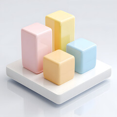 Obraz premium 3D bar chart, pastel colors, floating above white