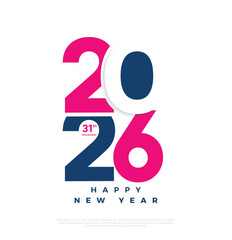 2026 New Year Logo Design. A number design that combines flat and 2D designs. Beautiful coloring design. 2026 number logo design. 2026 new year concept.
