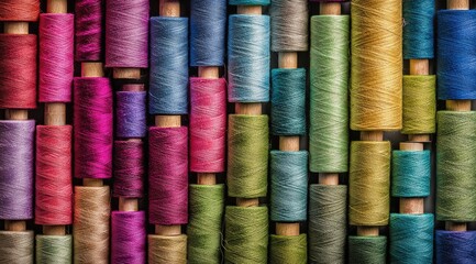 Colorful spools of thread in various shades