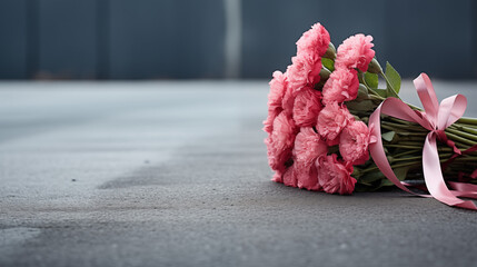 Flowers and candles memorializing victims on a city sidewalk 