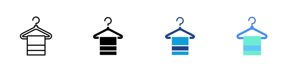 Towel Hanger Multiple Style Icon Sheet Design Vector - Towel hanging on a hanger symbolizing bathroom organization and cleanliness