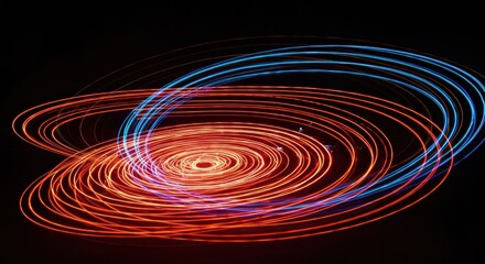 Abstract light trails swirling in concentric circles against a black background