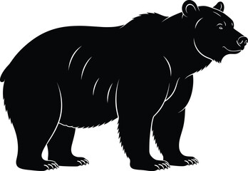Black and white vector illustration of a bear in side view, perfect for wildlife, forest animals, nature, and hunting designs.
