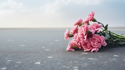 Flowers and candles memorializing victims on a city sidewalk 