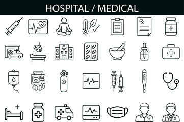 Hospital and Medical Icon Set for Healthcare, Emergency, and Wellness UI Design