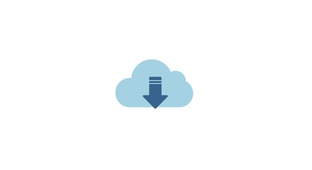 Obraz premium A minimalist light blue cloud icon with a dark blue downward arrow, symbolizing data download or cloud storage on a clean white background.