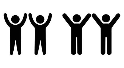 pairs of stick figures with arms raised in celebration. hands holding hands vector