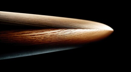 Close-up of a wooden baton or drum stick, highlighting wood grain and subtle curves