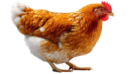 Fototapeta premium Golden Hen in Profile: A vibrant golden hen, showcasing its rich plumage and distinguished features, stands in a photorealistic studio environment, ready to convey the essence of domestic poultry.