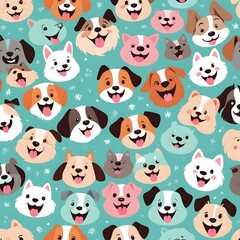 Naklejka premium Whimsical puppy faces seamless pattern for adorable wallpaper or joyful pet shop marketing project, happy dogs