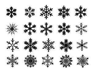 Detailed monochrome snowflake vector illustrations in various unique shapes, ideal for seasonal crafts, festive design elements, and holiday decorations.
