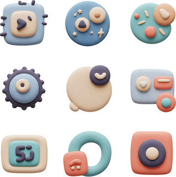 Playful 3D Claylike App Icons in Pastel Colors.