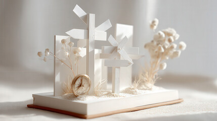 travel itinerary on notebook with ar blurred white text bars