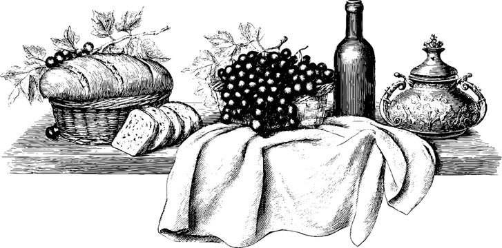 black and white still life food and drink clip art preview