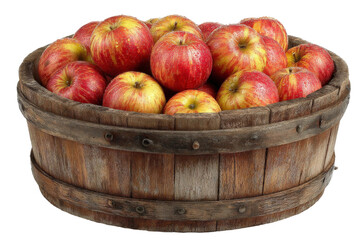 Fresh Red Apples in Rustic Wooden Barrel Displaying Natural Products and Harvest Bounty for Farm or Market Promotion and Healthy Eating Concepts