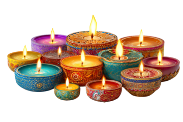 Row of colorful candles with a variety of designs and sizes