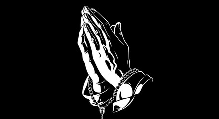 Fototapeta premium A stark black and white image features clasped hands in a prayerful gesture.