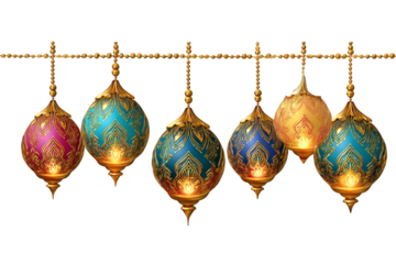 Row of colorful lanterns hanging from a string