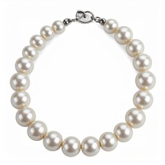 Elegant Strand of White Pearls with Silver Clasp on a Clean White Backdrop