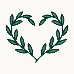 A minimalist vector of a heart formed by two olive branches, symbolizing love and peace, on a white background