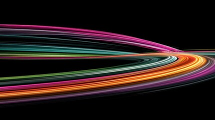 Abstract swirling lines of vibrant colors on a black background