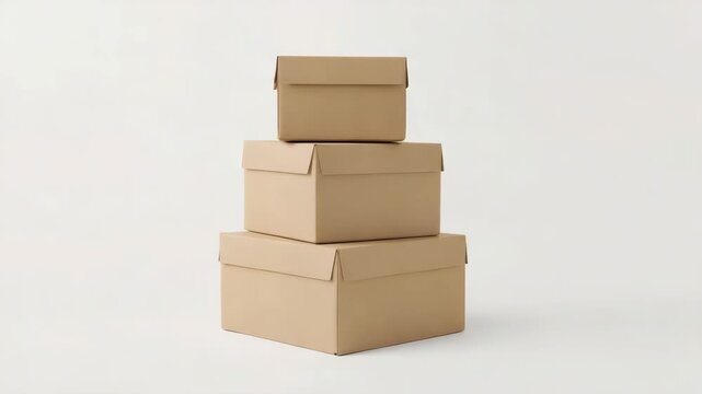 Stack of three cardboard boxes isolated on white