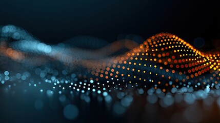 Abstract digital wave of orange and blue dots
