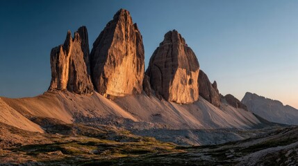 Naklejka premium Dramatic mountain peaks at sunset