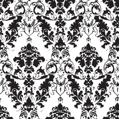 Elegant Damask Pattern: A timeless damask pattern, rendered in stark black and a bright background, creates a visually rich and sophisticated design.