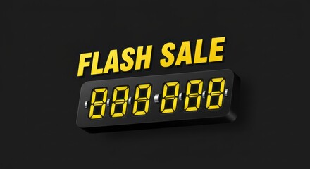 Bold Flash Sale Announcement with Digital Counter on Dark Background