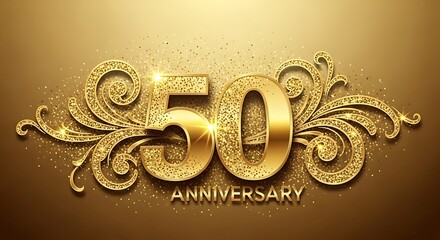 Golden 50th Anniversary Celebration Elegant Design Background
