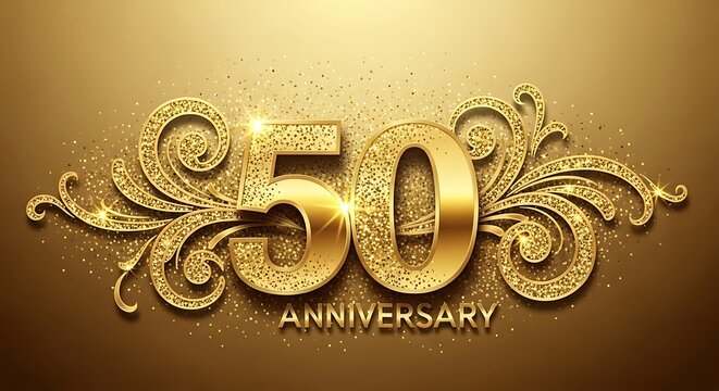 Golden 50th Anniversary Celebration Elegant Design Background - Powered by Adobe